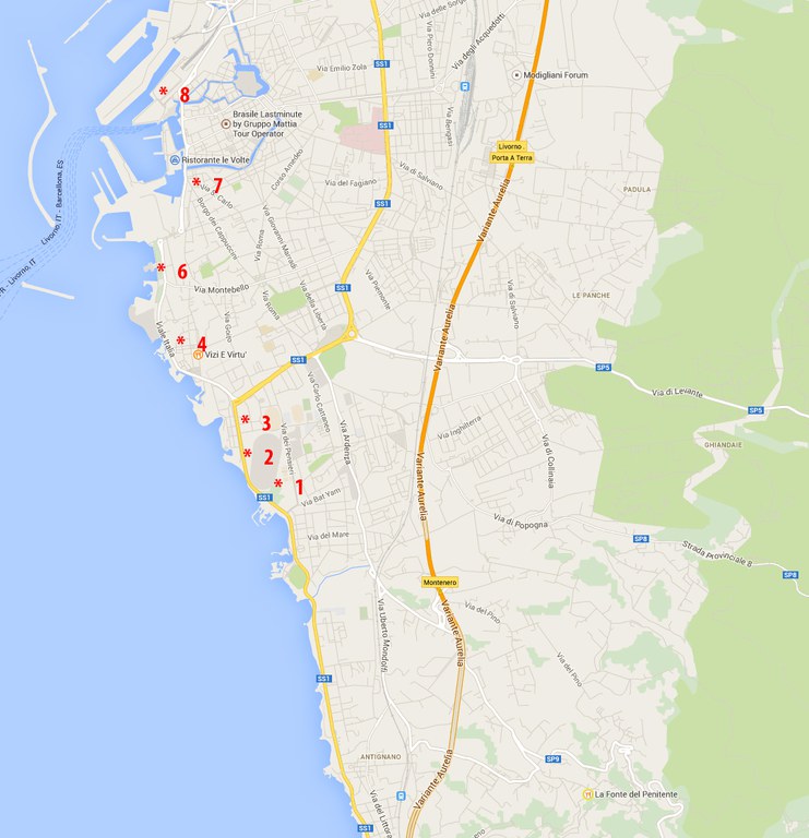 Mappa I luoghi del convengno Livorno 2014