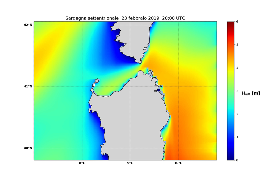 altezza significativa in metri previsione MCWAF ISPRA  REGIONALE SARDEGNA SETTENTRIONALE valida per il 23 febbraio ore 20