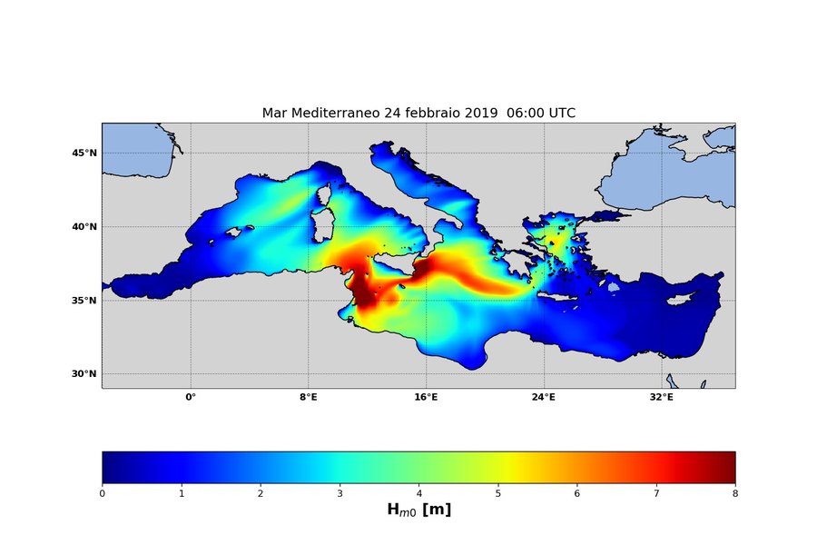 altezza significativa in metri previsione MCWAF ISPRA valida per il 24 febbraio ore 06