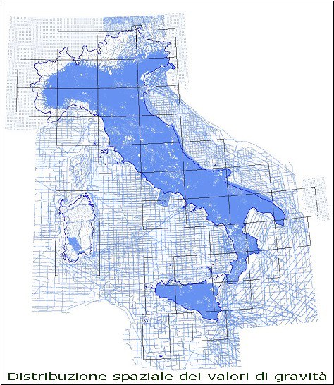 Carta della distribuzione spaziale dei valori di gravità