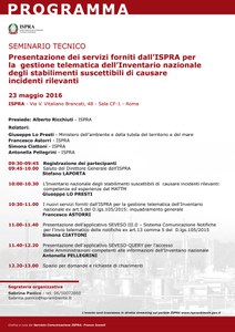 Presentazione dei servizi forniti dall’ISPRA per la  gestione telematica dell’Inventario nazionale degli stabilimenti suscettibili di causare incidenti rilevanti