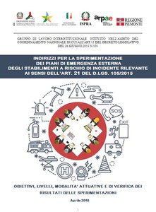 Indirizzi per la sperimentazione dei Piani di Emergenza Esterna degli stabilimenti a rischio incidente rilevante ai sensi dell’art. 21 del D.Lgs.105/2015